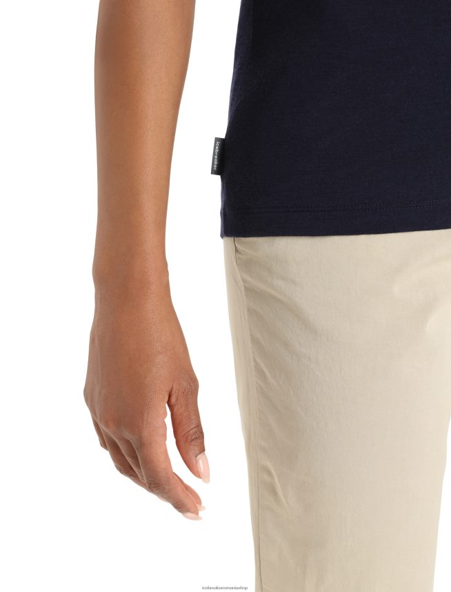 Icebreaker îmbrăcăminte marina de la miezul nopții femei tricou cu mânecă scurtă merino tech lite ii dungi de schi DL46T896