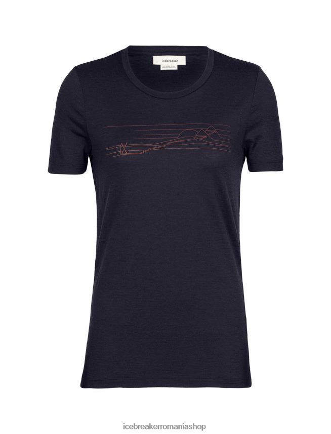 Icebreaker îmbrăcăminte marina de la miezul nopții femei tricou cu mânecă scurtă merino tech lite ii dungi de schi DL46T896