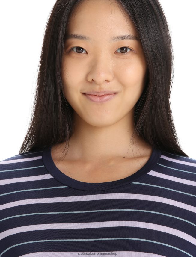 Icebreaker îmbrăcăminte miezul nopții bleumarin/mov privire femei tricou cu dungi cu mânecă scurtă merino wave DL46T637