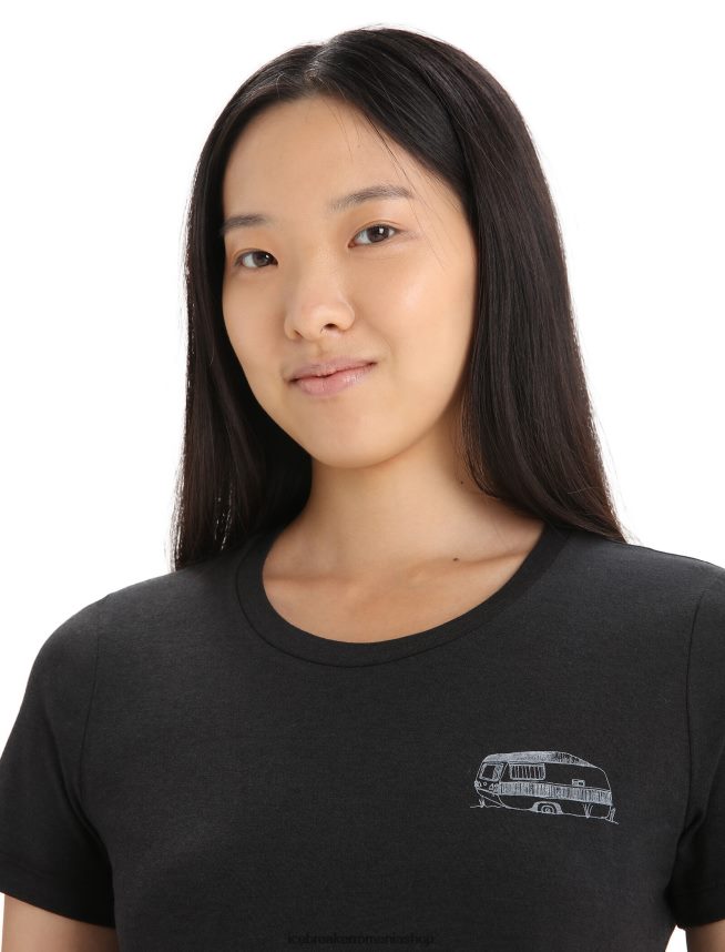 Icebreaker îmbrăcăminte negru femei merino central clasic tricou cu maneca scurta caravan life DL46T662