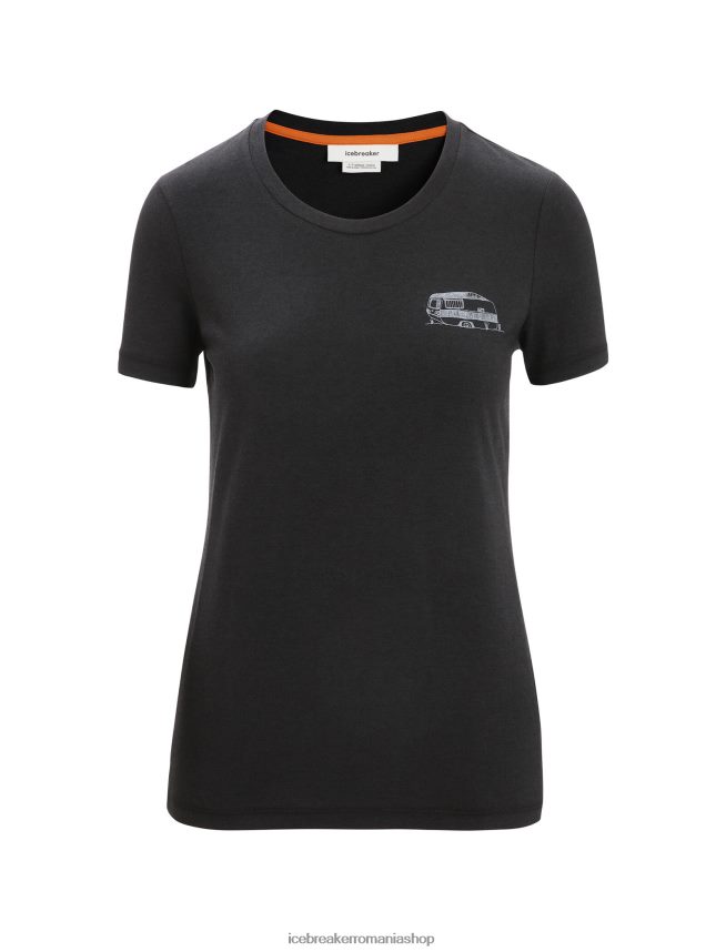 Icebreaker îmbrăcăminte negru femei merino central clasic tricou cu maneca scurta caravan life DL46T662