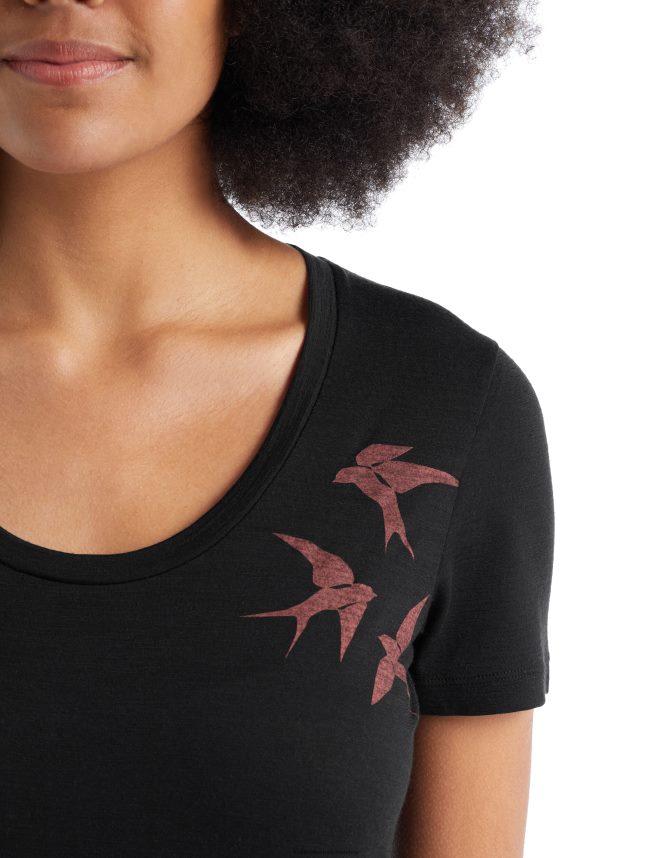 Icebreaker îmbrăcăminte negru femei tricou cu mânecă scurtă merino tech lite ii cu forme care roiesc DL46T925