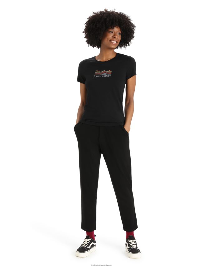 Icebreaker îmbrăcăminte negru femei tricou cu mânecă scurtă merino tech lite ii geologie montană DL46T629