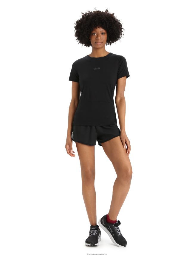 Icebreaker îmbrăcăminte negru femei tricou zoneknit merinos cu maneca scurta cu crapatura la spate DL46T798