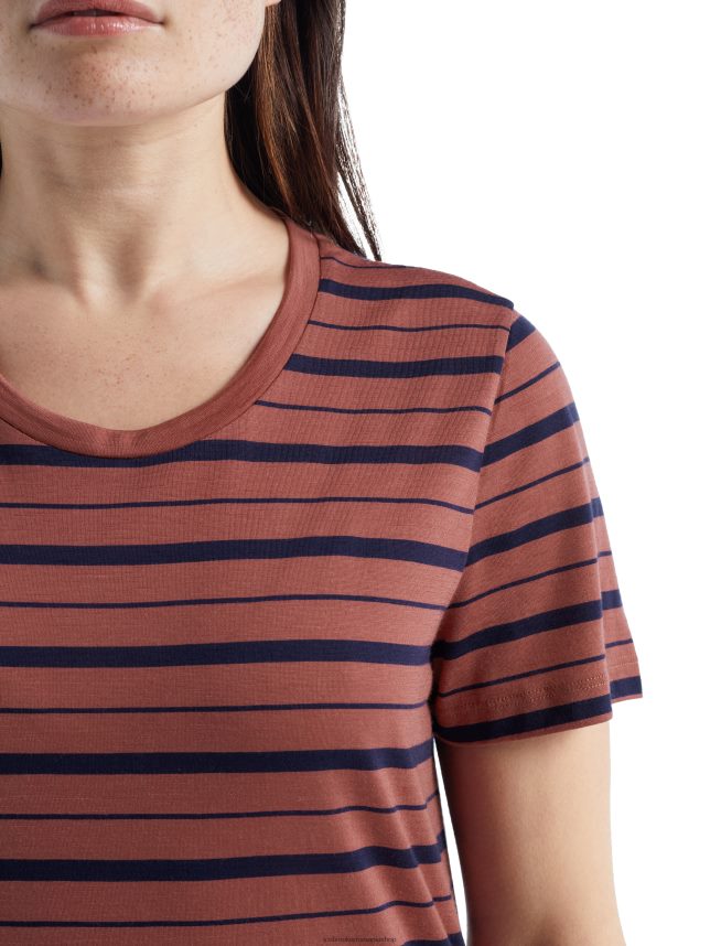 Icebreaker îmbrăcăminte struguri/blumarin la miezul nopții femei tricou cu dungi cu mânecă scurtă merino wave DL46T922